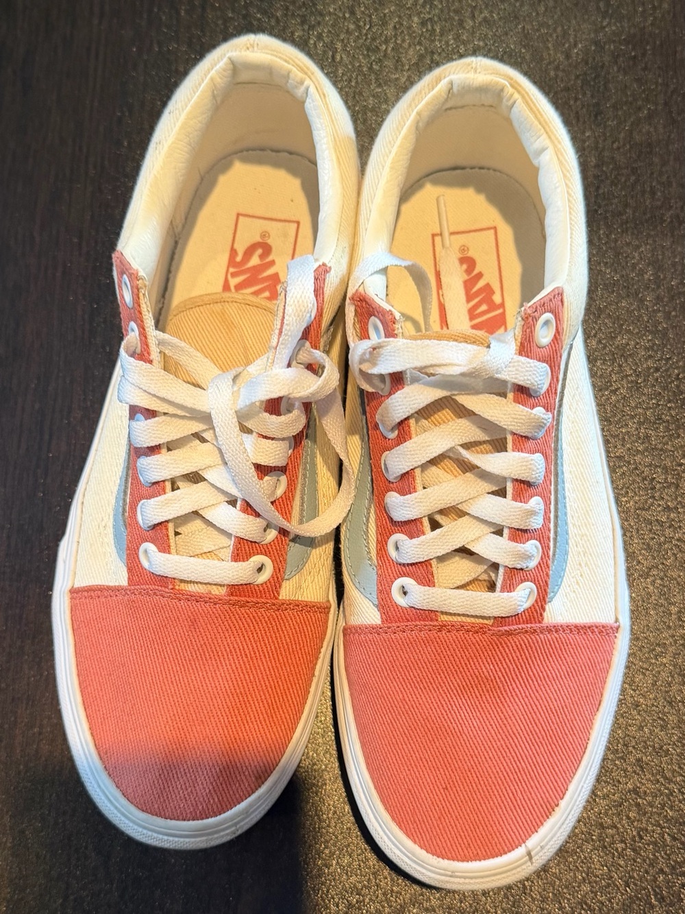 Vans Two-Tone Canvas Sneakers in Coral and Cream